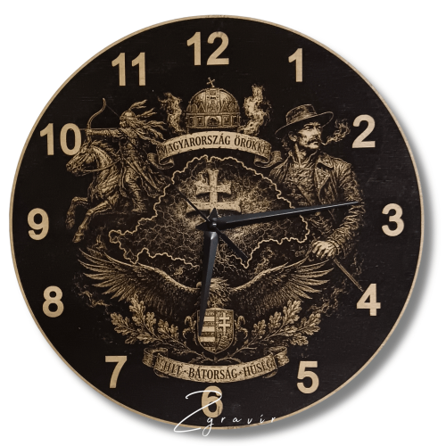 Magyarország örökké hazafias fa falióra 29 cm UV gravírozott