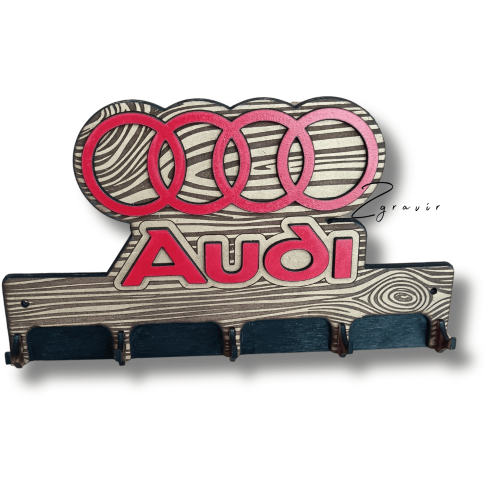 Audi logós fali kulcstartó rétegelt lemezből