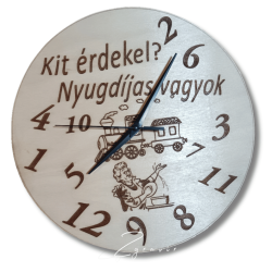 Egyedi gravírozott nyugdíjas falióra 30 cm rétegelt nyírlemez