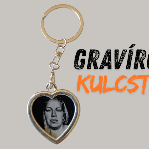 Szív alakú, kétoldalas gravírozott kulcstartó